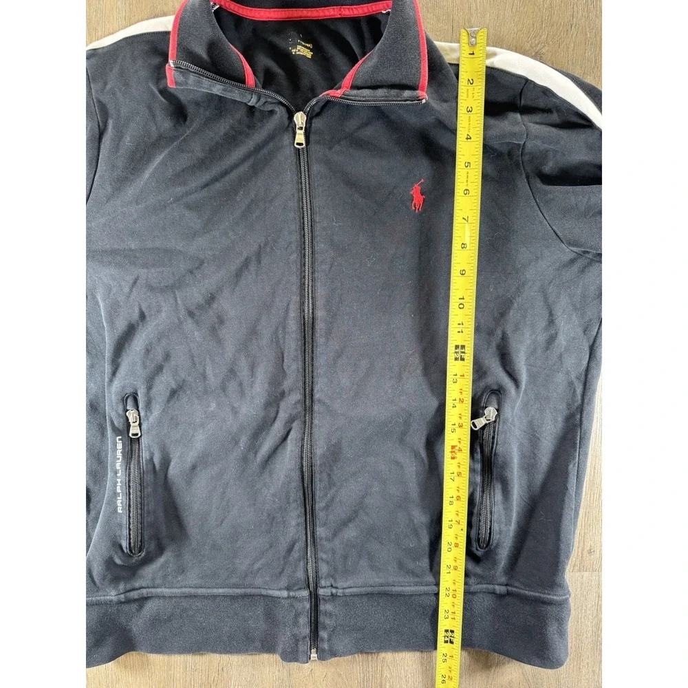 Polo Ralph Lauren Track Jacket Mens‎ Large Black Red White Full Zip 100% Cotton